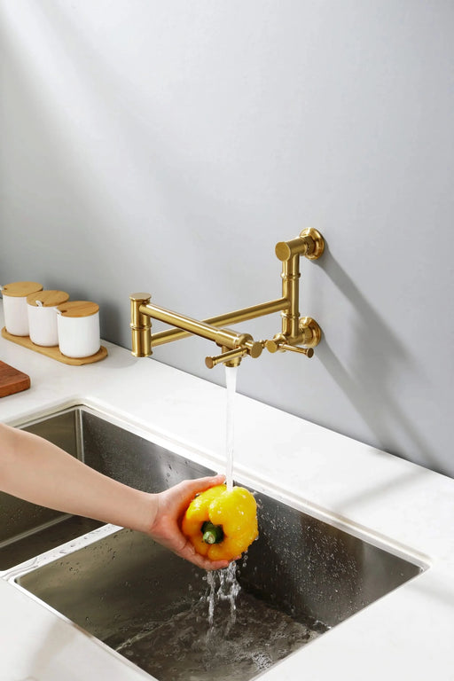 Wall mounted Pot Filler Faucet, Modern Brass Pot Filler Two-Attachment Wall Mount Folding Kitchen Pot Filler Swing Arm Default -DTYStore