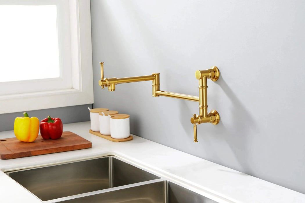 Wall mounted Pot Filler Faucet, Modern Brass Pot Filler Two-Attachment Wall Mount Folding Kitchen Pot Filler Swing Arm Default -DTYStore