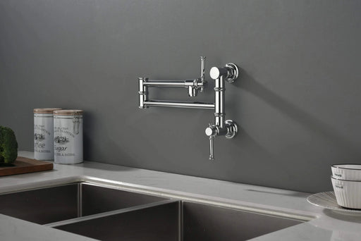 Wall mounted Pot Filler Faucet, Modern Brass Pot Filler Two-Attachment Wall Mount Folding Kitchen Pot Filler Swing Arm Default -DTYStore