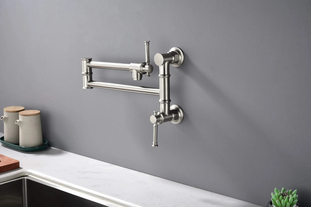 Wall mounted Pot Filler Faucet, Modern Brass Pot Filler Two-Attachment Wall Mount Folding Kitchen Pot Filler Swing Arm Default -DTYStore