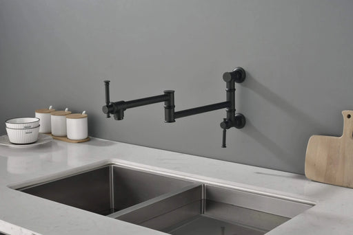 Wall mounted Pot Filler Faucet, Modern Brass Pot Filler Two-Attachment Wall Mount Folding Kitchen Pot Filler Swing Arm Default -DTYStore