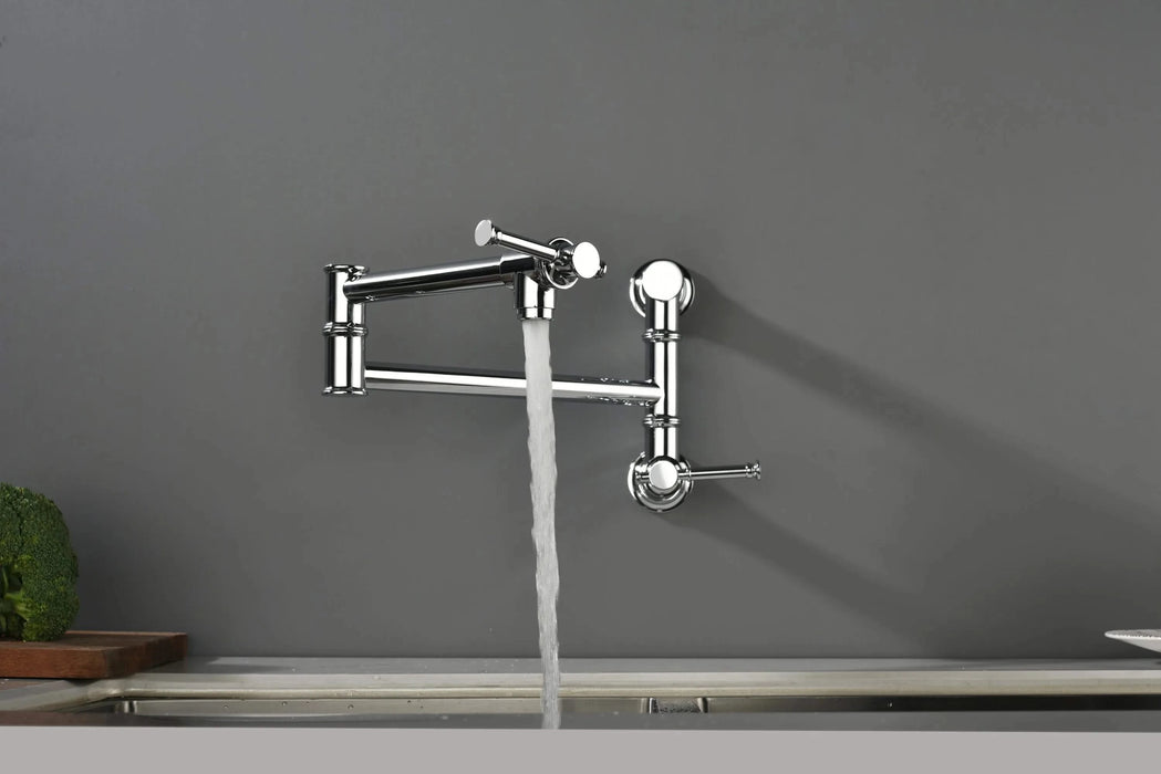 Wall mounted Pot Filler Faucet, Modern Brass Pot Filler Two-Attachment Wall Mount Folding Kitchen Pot Filler Swing Arm Default -DTYStore