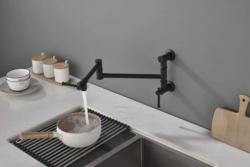 Wall mounted Pot Filler Faucet, Modern Brass Pot Filler Two-Attachment Wall Mount Folding Kitchen Pot Filler Swing Arm Default -DTYStore