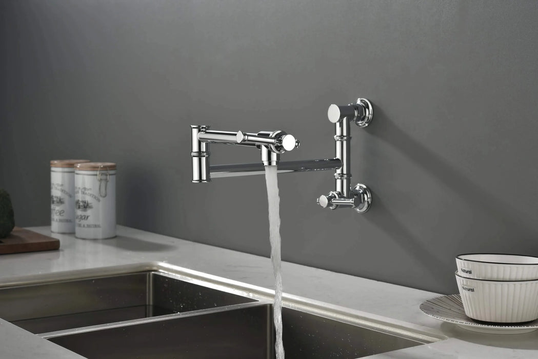 Wall mounted Pot Filler Faucet, Modern Brass Pot Filler Two-Attachment Wall Mount Folding Kitchen Pot Filler Swing Arm Default -DTYStore