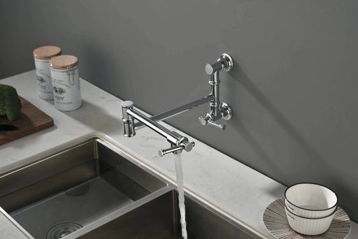 Wall mounted Pot Filler Faucet, Modern Brass Pot Filler Two-Attachment Wall Mount Folding Kitchen Pot Filler Swing Arm Default -DTYStore