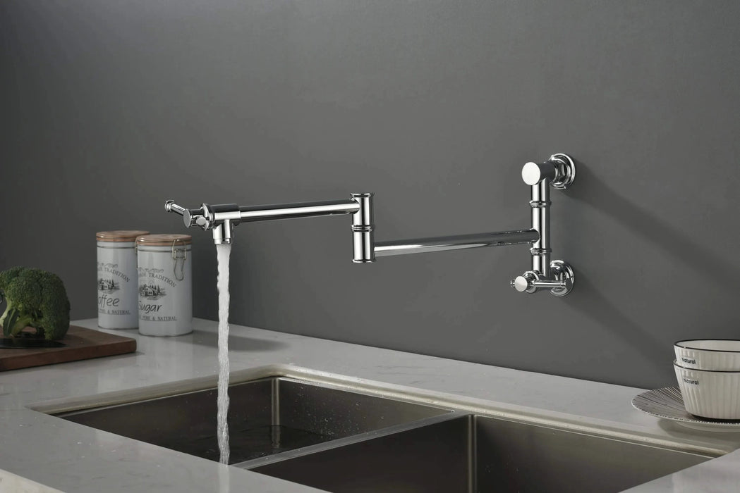 Wall mounted Pot Filler Faucet, Modern Brass Pot Filler Two-Attachment Wall Mount Folding Kitchen Pot Filler Swing Arm Default -DTYStore