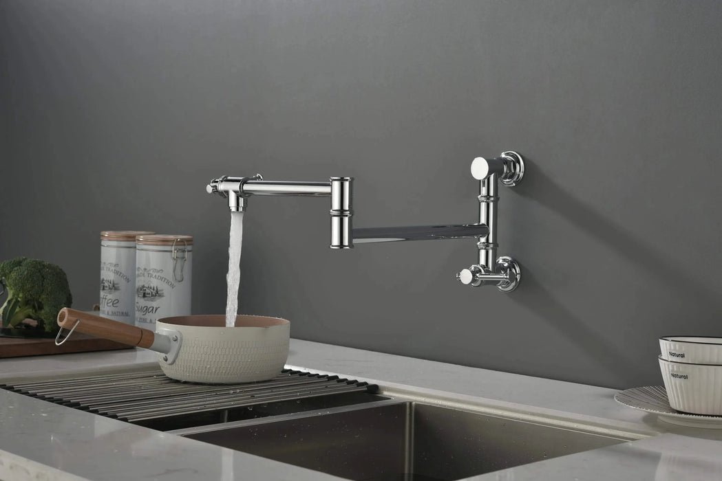 Wall mounted Pot Filler Faucet, Modern Brass Pot Filler Two-Attachment Wall Mount Folding Kitchen Pot Filler Swing Arm Default -DTYStore
