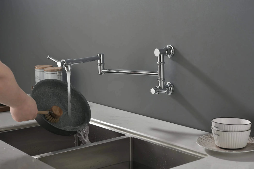 Wall mounted Pot Filler Faucet, Modern Brass Pot Filler Two-Attachment Wall Mount Folding Kitchen Pot Filler Swing Arm Default -DTYStore