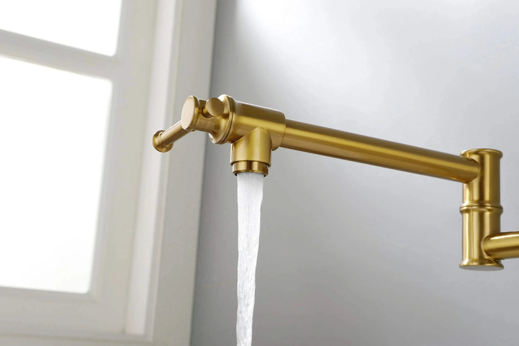 Wall mounted Pot Filler Faucet, Modern Brass Pot Filler Two-Attachment Wall Mount Folding Kitchen Pot Filler Swing Arm Default -DTYStore