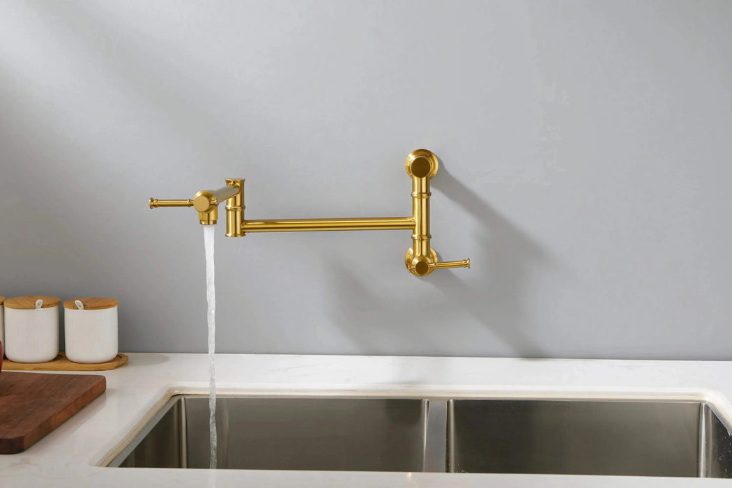 Wall mounted Pot Filler Faucet, Modern Brass Pot Filler Two-Attachment Wall Mount Folding Kitchen Pot Filler Swing Arm Default -DTYStore
