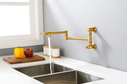 Wall mounted Pot Filler Faucet, Modern Brass Pot Filler Two-Attachment Wall Mount Folding Kitchen Pot Filler Swing Arm Default -DTYStore