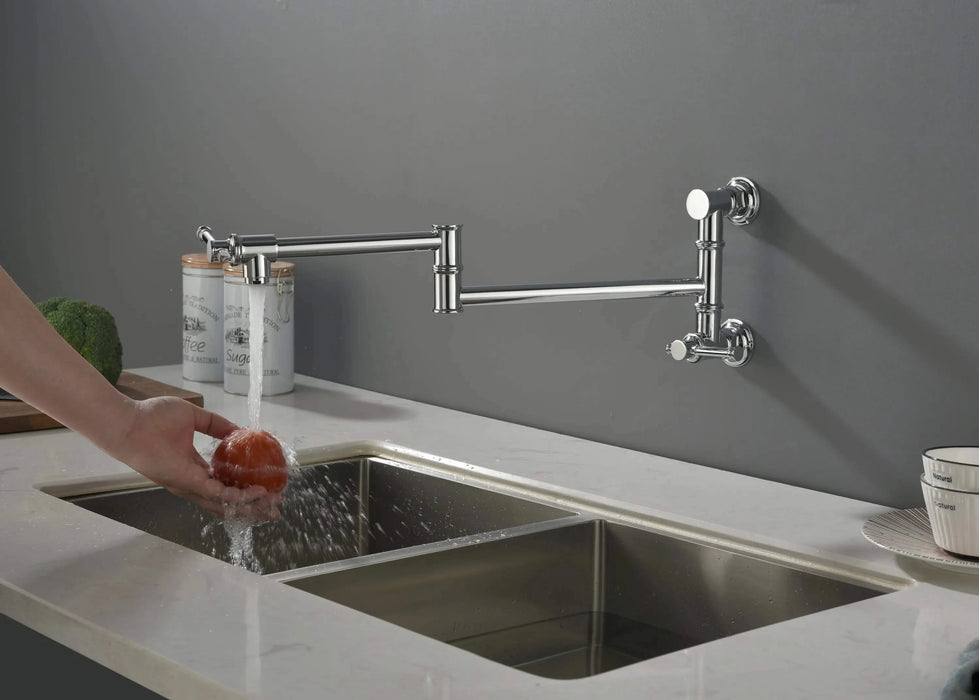 Wall mounted Pot Filler Faucet, Modern Brass Pot Filler Two-Attachment Wall Mount Folding Kitchen Pot Filler Swing Arm Default -DTYStore