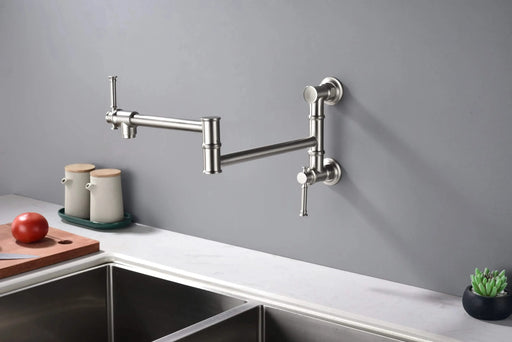 Wall mounted Pot Filler Faucet, Modern Brass Pot Filler Two-Attachment Wall Mount Folding Kitchen Pot Filler Swing Arm Default -DTYStore