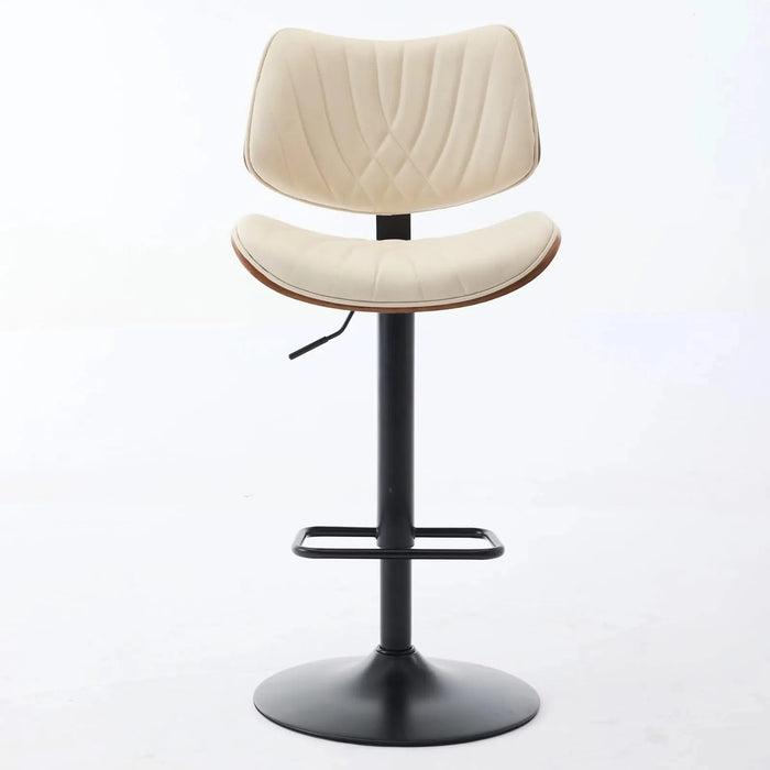 Walnut Bentwood Bar Stools Mid Century Modern Adjustable Counter Height Black Leather Upholstered 360°Swivel Bar Chairs for Kitchen Island/Dining Room/Cafe, 1 chair/1carton,Beige Default -DTYStore