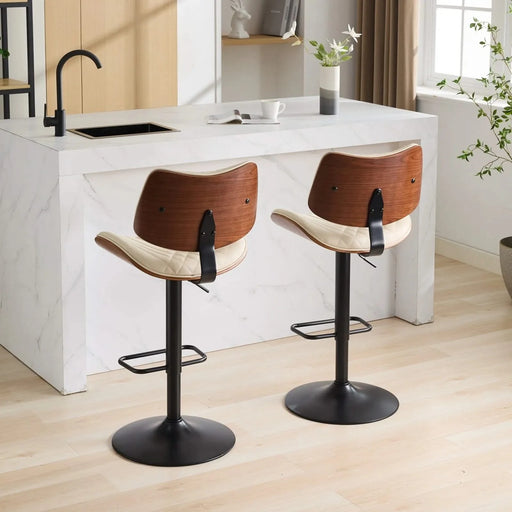 Walnut Bentwood Bar Stools Mid Century Modern Adjustable Counter Height Black Leather Upholstered 360°Swivel Bar Chairs for Kitchen Island/Dining Room/Cafe, 1 chair/1carton,Beige Default -DTYStore