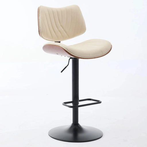 Walnut Bentwood Bar Stools Mid Century Modern Adjustable Counter Height Black Leather Upholstered 360°Swivel Bar Chairs for Kitchen Island/Dining Room/Cafe, 1 chair/1carton,Beige Default -DTYStore