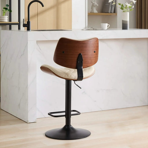 Walnut Bentwood Bar Stools Mid Century Modern Adjustable Counter Height Black Leather Upholstered 360°Swivel Bar Chairs for Kitchen Island/Dining Room/Cafe, 1 chair/1carton,Beige Default -DTYStore