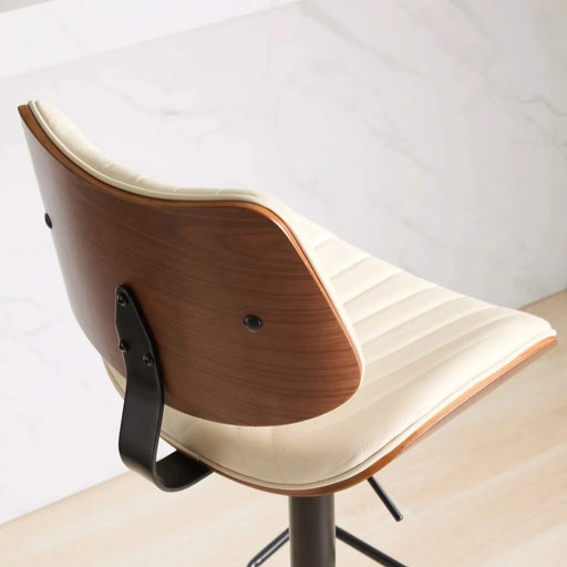 Walnut Bentwood Bar Stools Mid Century Modern Adjustable Counter Height Black Leather Upholstered 360°Swivel Bar Chairs for Kitchen Island/Dining Room/Cafe, 1 chair/1carton,Beige Default -DTYStore