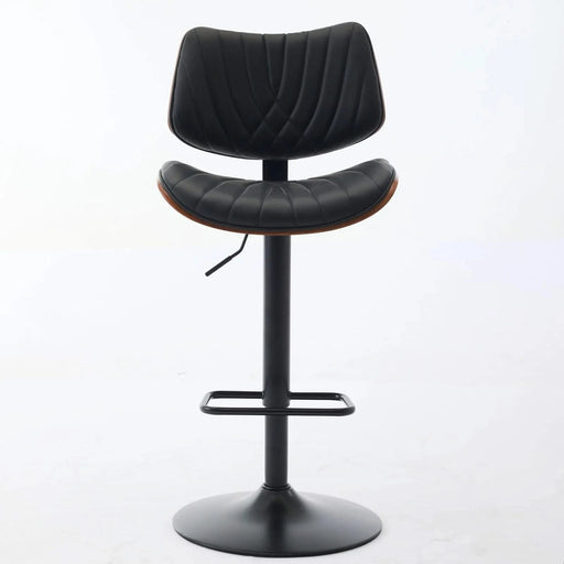 Walnut Bentwood Bar Stools Mid Century Modern Adjustable Counter Height Black Leather Upholstered 360°Swivel Bar Chairs for Kitchen Island/Dining Room/Cafe, 1 chair/1carton,Black Default -DTYStore