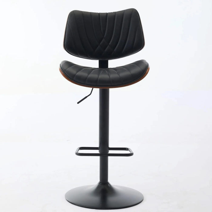 Walnut Bentwood Bar Stools Mid Century Modern Adjustable Counter Height Black Leather Upholstered 360°Swivel Bar Chairs for Kitchen Island/Dining Room/Cafe, 1 chair/1carton,Black Default -DTYStore