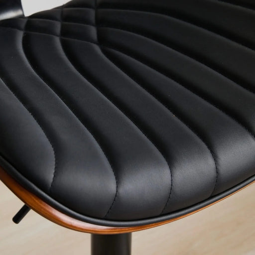 Walnut Bentwood Bar Stools Mid Century Modern Adjustable Counter Height Black Leather Upholstered 360°Swivel Bar Chairs for Kitchen Island/Dining Room/Cafe, 1 chair/1carton,Black Default -DTYStore