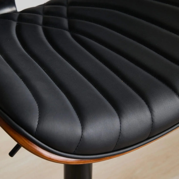 Walnut Bentwood Bar Stools Mid Century Modern Adjustable Counter Height Black Leather Upholstered 360°Swivel Bar Chairs for Kitchen Island/Dining Room/Cafe, 1 chair/1carton,Black Default -DTYStore