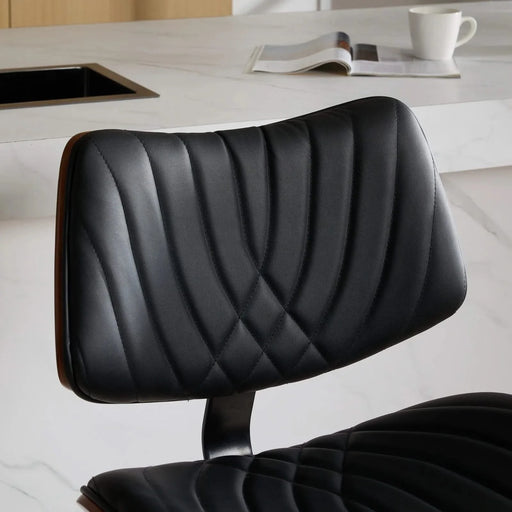 Walnut Bentwood Bar Stools Mid Century Modern Adjustable Counter Height Black Leather Upholstered 360°Swivel Bar Chairs for Kitchen Island/Dining Room/Cafe, 1 chair/1carton,Black Default -DTYStore