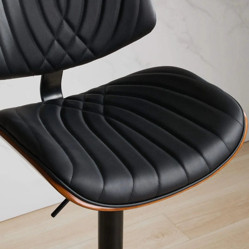 Walnut Bentwood Bar Stools Mid Century Modern Adjustable Counter Height Black Leather Upholstered 360°Swivel Bar Chairs for Kitchen Island/Dining Room/Cafe, 1 chair/1carton,Black Default -DTYStore