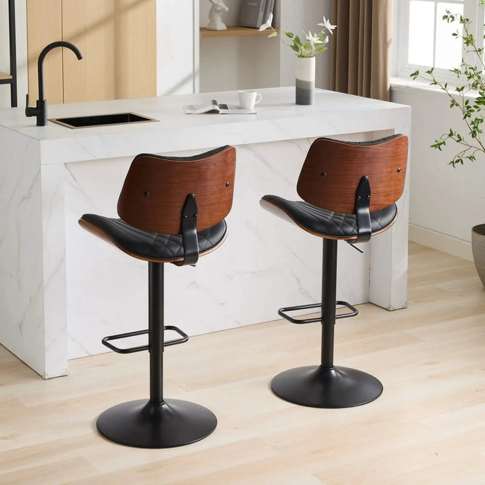Walnut Bentwood Bar Stools Mid Century Modern Adjustable Counter Height Black Leather Upholstered 360°Swivel Bar Chairs for Kitchen Island/Dining Room/Cafe, 1 chair/1carton,Black Default -DTYStore