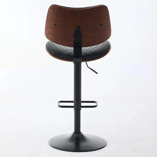 Walnut Bentwood Bar Stools Mid Century Modern Adjustable Counter Height Black Leather Upholstered 360°Swivel Bar Chairs for Kitchen Island/Dining Room/Cafe, 1 chair/1carton,Black Default -DTYStore