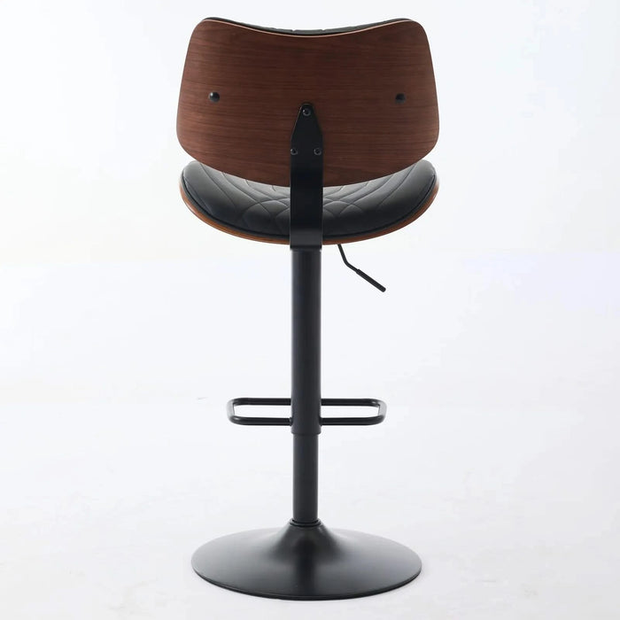 Walnut Bentwood Bar Stools Mid Century Modern Adjustable Counter Height Black Leather Upholstered 360°Swivel Bar Chairs for Kitchen Island/Dining Room/Cafe, 1 chair/1carton,Black Default -DTYStore
