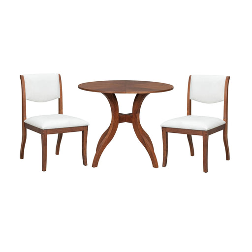 Walnut Dining Table Set:39.4' Round Table + 2 Chairs - Traditional Solid Wood Kitchen Set with Inlaid Tabletop, Elegant Curved Legs for Dining Room Default -DTYStore