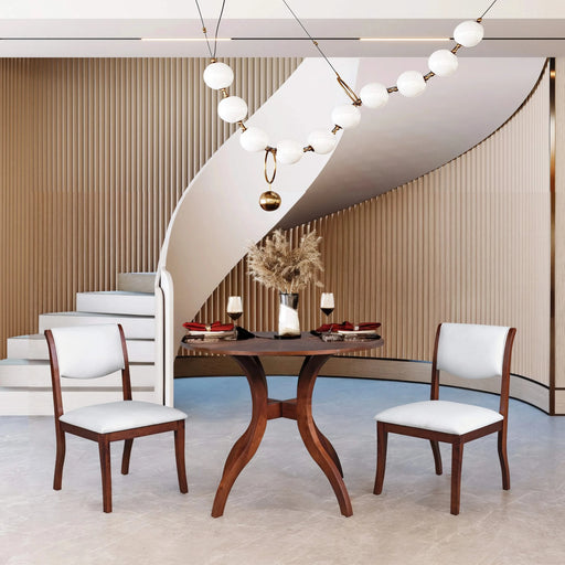 Walnut Dining Table Set:39.4' Round Table + 2 Chairs - Traditional Solid Wood Kitchen Set with Inlaid Tabletop, Elegant Curved Legs for Dining Room Default -DTYStore