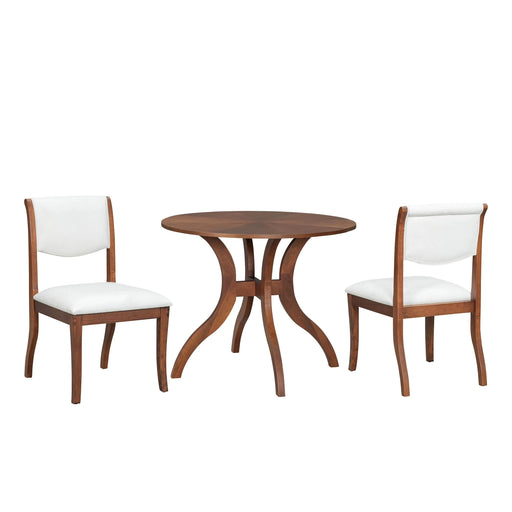 Walnut Dining Table Set:39.4' Round Table + 2 Chairs - Traditional Solid Wood Kitchen Set with Inlaid Tabletop, Elegant Curved Legs for Dining Room Default -DTYStore