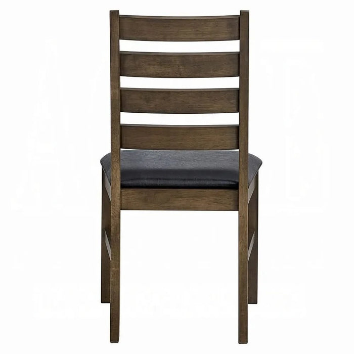 Walnut Finish 5pc Dining Set Table and 4 Side Chairs Brown Synthetic Leather Upholstery Solid Rubber Wood Kitchen Furniture Default -DTYStore