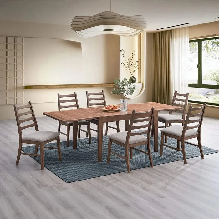 Walnut Finish 7pc Dining Set Extendable Dining Table and 6x Chairs Modern Kitchen Dining Wooden Furniture Default -DTYStore