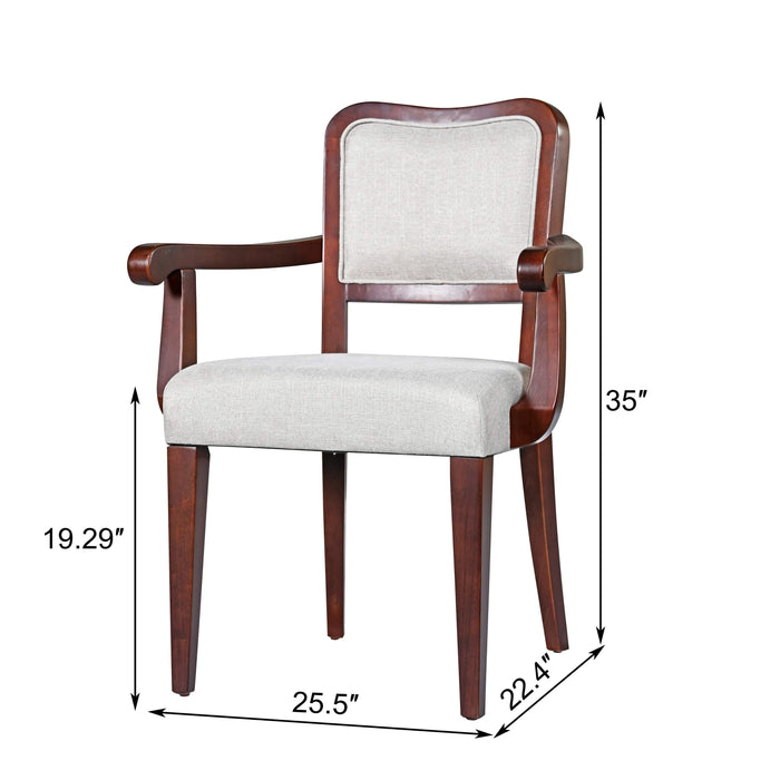 Walnut Finish Upholstered Dining Chairs Set of 2 – Traditional Armchairs with Curved Lines, Solid Hardwood Frame & Padded Armrests, Elegant Beige Fabric Side Chairs for Dining Room or Kitchen Default -DTYStore