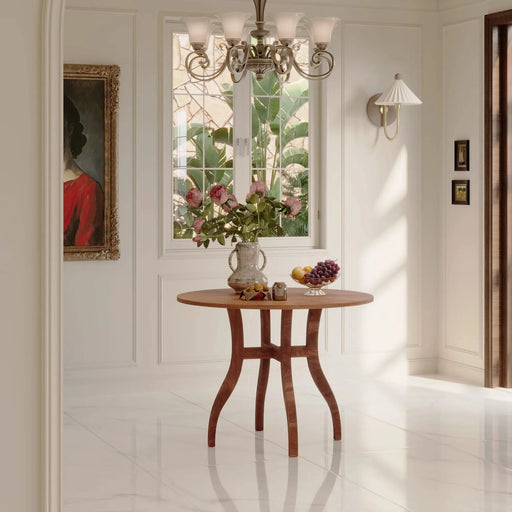 Walnut Round Dining Table 39.4' – Traditional Solid Wood Legs, Timeless Elegance, Ideal Focal Point for Family Gatherings Default -DTYStore