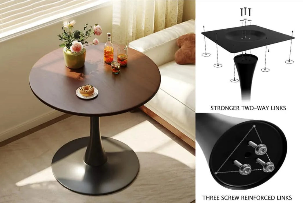 Walnut Round Table, Modern Dining Table, Dining Table,MDF Top and Steel Base Tulip Round Kitchen Table,Kitchen Table, Mid Century Coffee Table for Living Room 24 Inch,Oval Dining Table,Mother's day Default -DTYStore