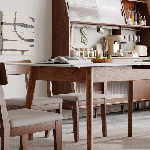 Walnut Solid Oak and White Slate Telescopic Dining Table for 6-8 People, Wood (Walnut Color) Default -DTYStore