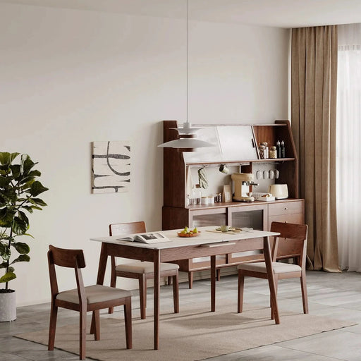 Walnut Solid Oak and White Slate Telescopic Dining Table for 6-8 People, Wood (Walnut Color) Default -DTYStore