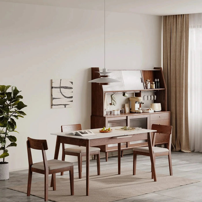 Walnut Solid Oak and White Slate Telescopic Dining Table for 6-8 People, Wood (Walnut Color) Default -DTYStore