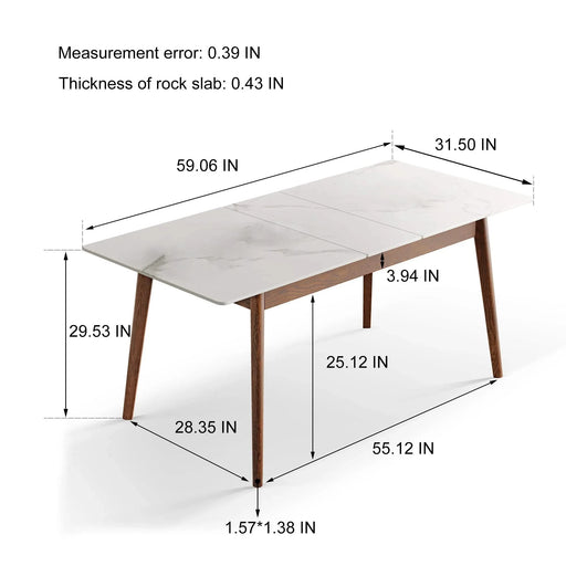 Walnut Solid Oak and White Slate Telescopic Dining Table for 6-8 People, Wood (Walnut Color) Default -DTYStore