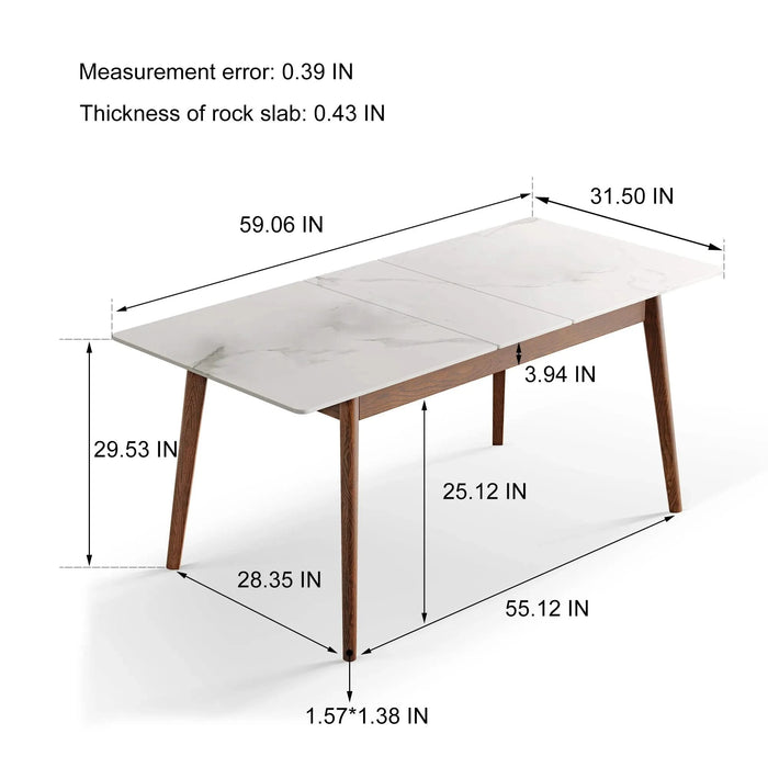 Walnut Solid Oak and White Slate Telescopic Dining Table for 6-8 People, Wood (Walnut Color) Default -DTYStore