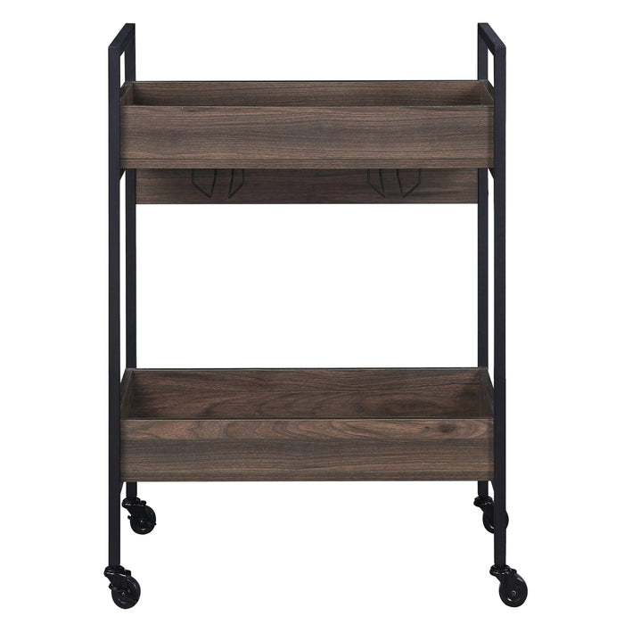Walnut and Black Serving Cart with 2 Shelves Default -DTYStore