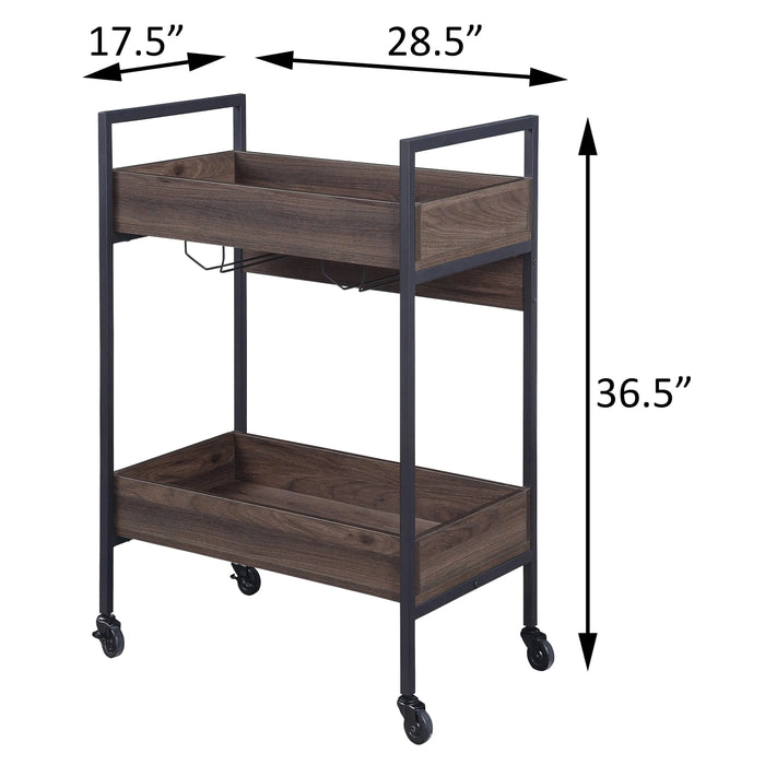 Walnut and Black Serving Cart with 2 Shelves Default -DTYStore