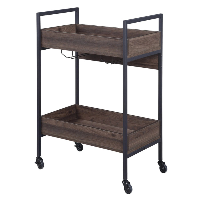 Walnut and Black Serving Cart with 2 Shelves Default -DTYStore