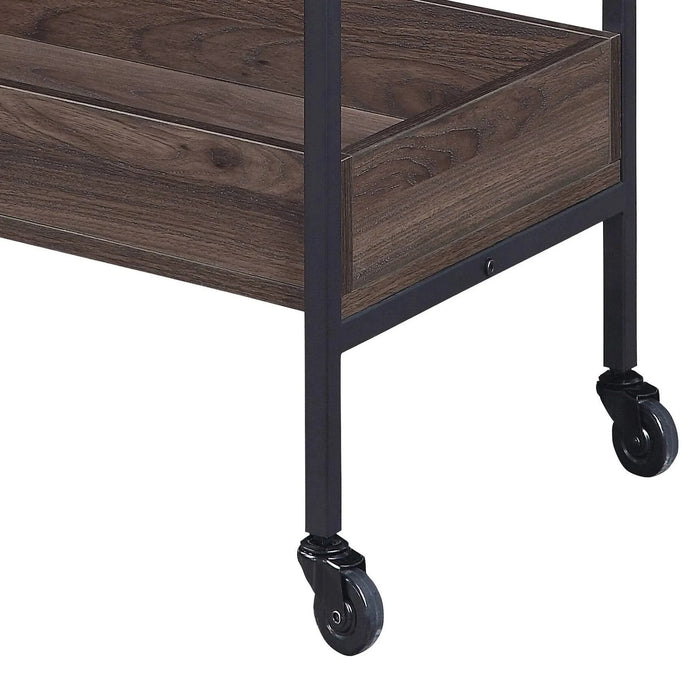 Walnut and Black Serving Cart with 2 Shelves Default -DTYStore