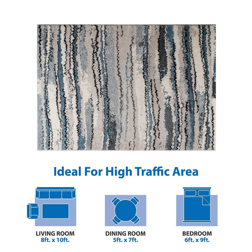 Watercolor Abstract Stripe Woven Area Rug Default -DTYStore