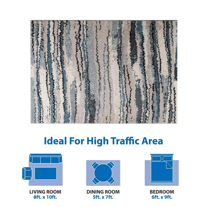 Watercolor Abstract Stripe Woven Area Rug Default -DTYStore